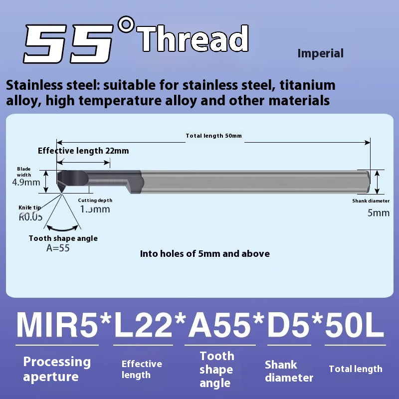 1124-MIR Integral Tungsten Carbide Inserts for Stainless Steel Small Bore Threaded Tools Small Threaded Turning Tools Shandong Denso Pricision Tools Co.,Ltd.
